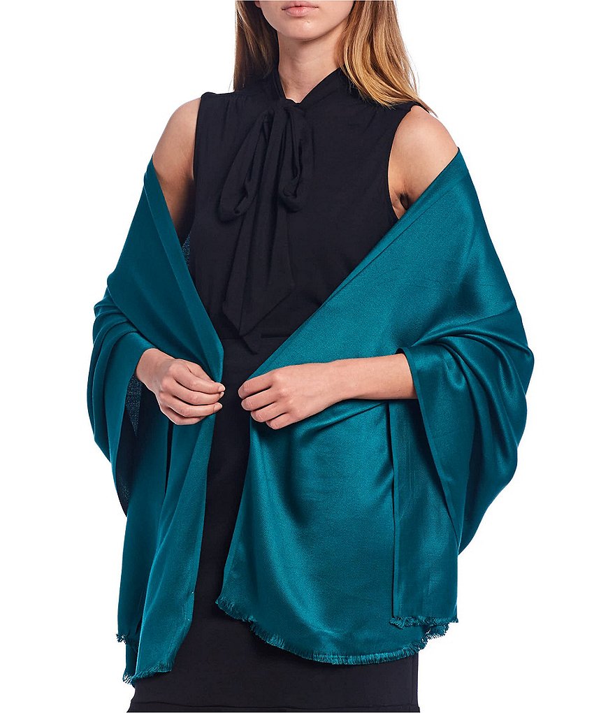 Cejon Metallic Crocheted Fringe Metallic Evening Wrap