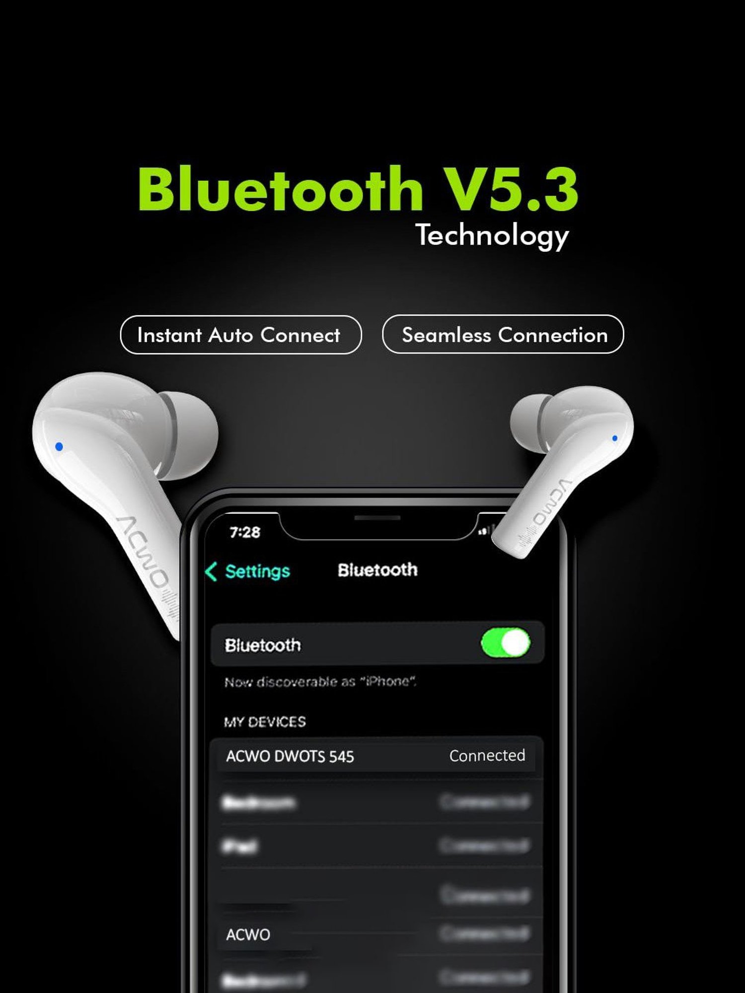 ACwO DwOTS 545 In Ear Earbuds with 48Hrs Playtime & ENC (Frosted White, True Wireless)