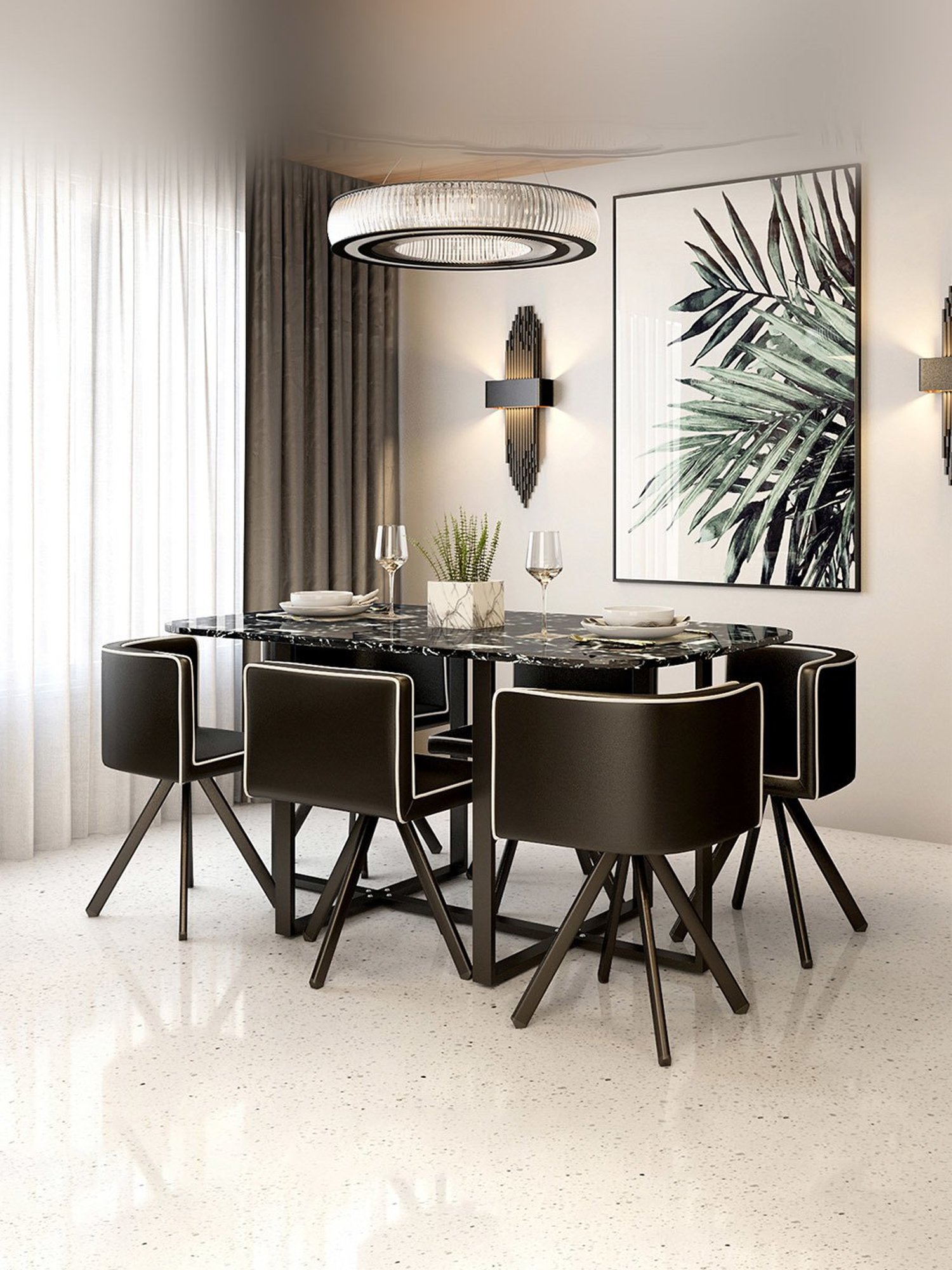 Pure Jenna Metal 6 Seater Dining Set in Black Finish