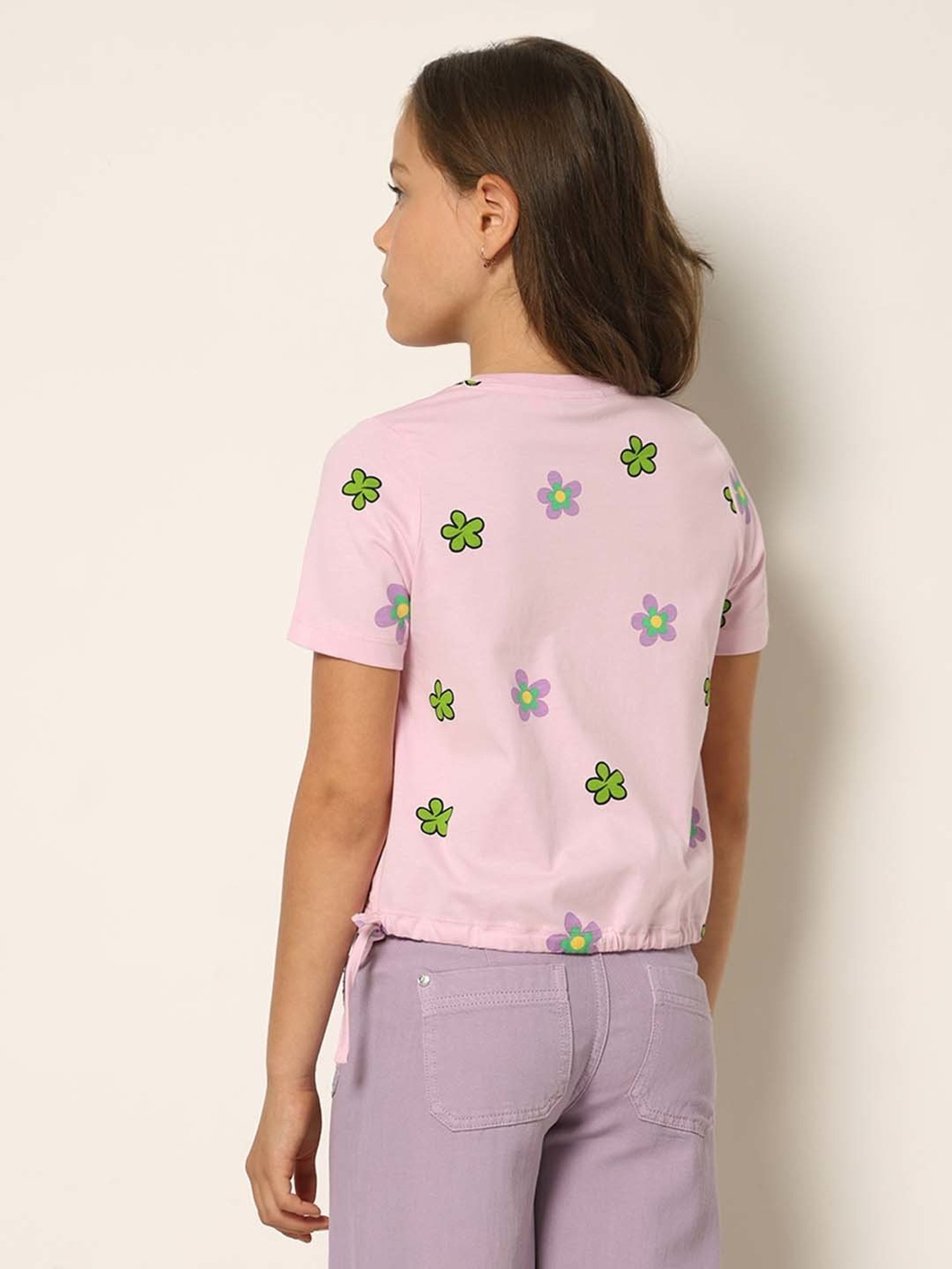 VERO MODA GIRL Lilac Cotton Floral Print T-Shirt
