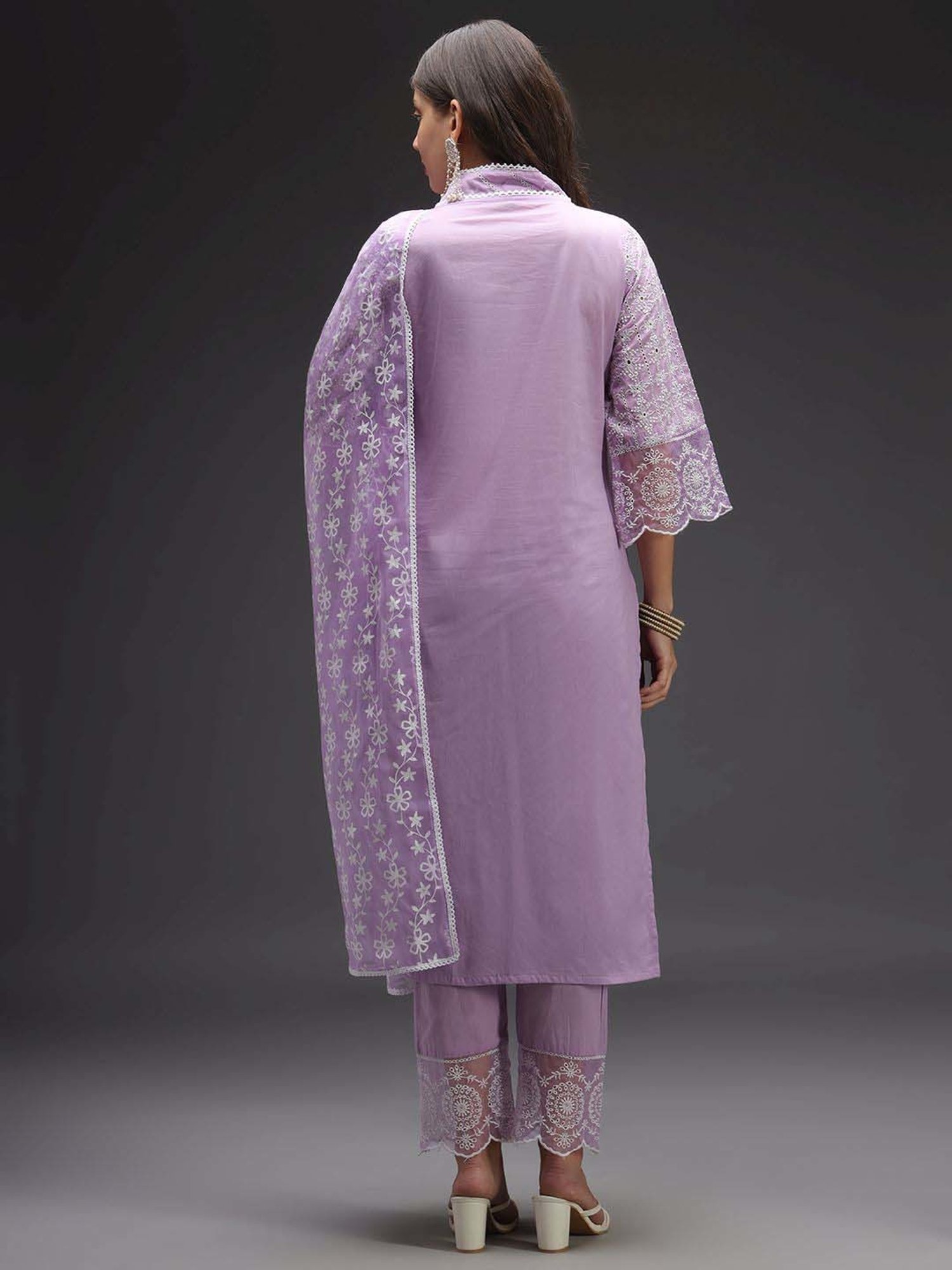 Heeposh Purple Embroidered Kurta Pant Set With Dupatta