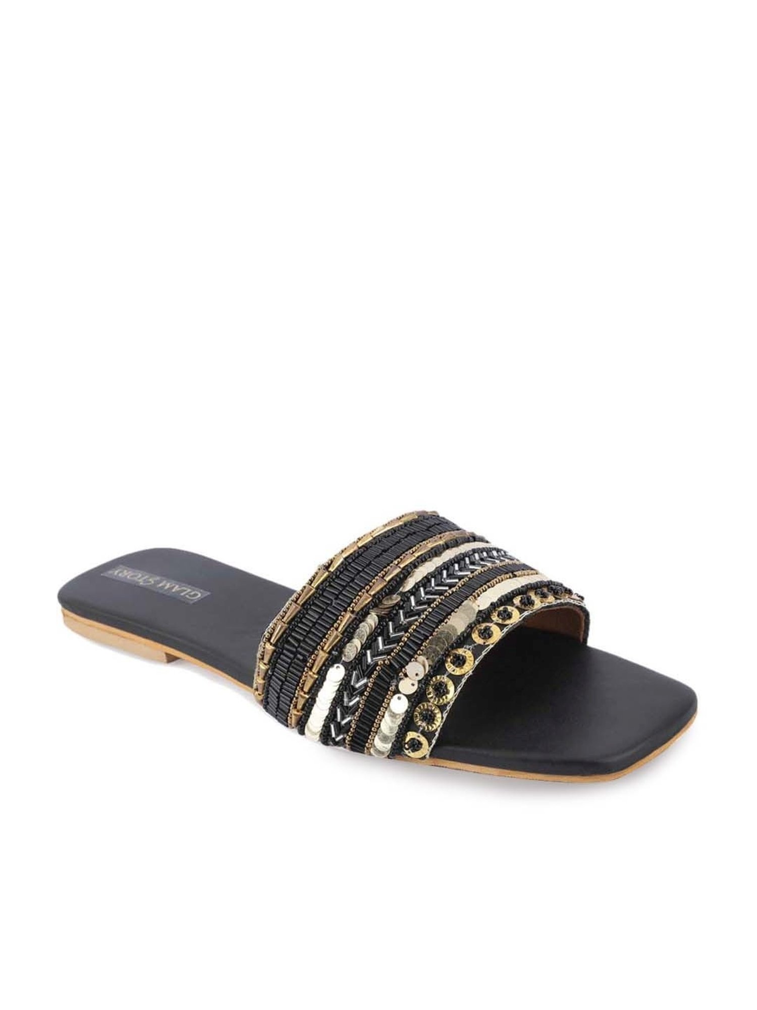 Glam Story Women's Black Ethnic Sandals