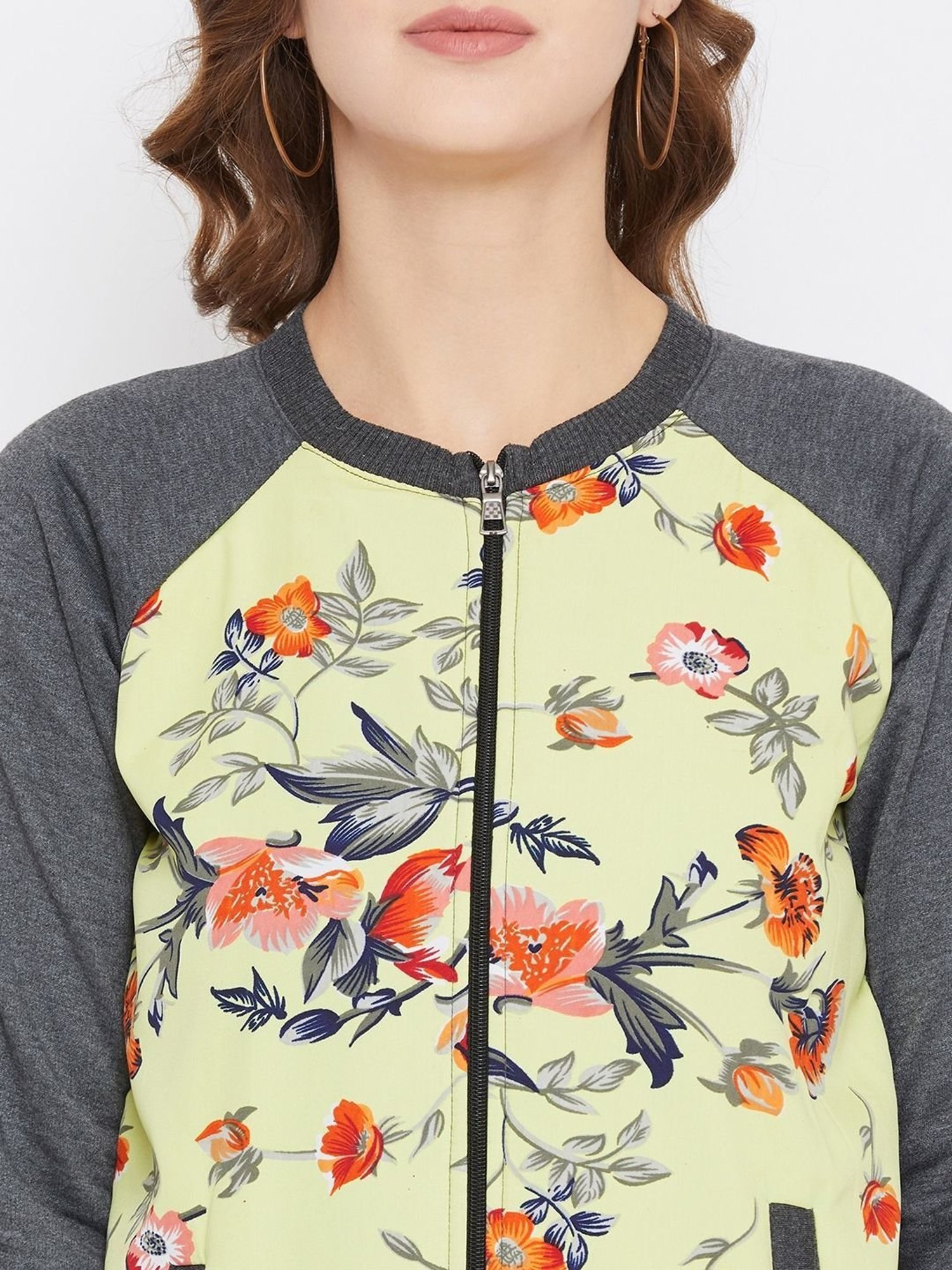 PURYS Grey & Yellow Floral Print Jacket