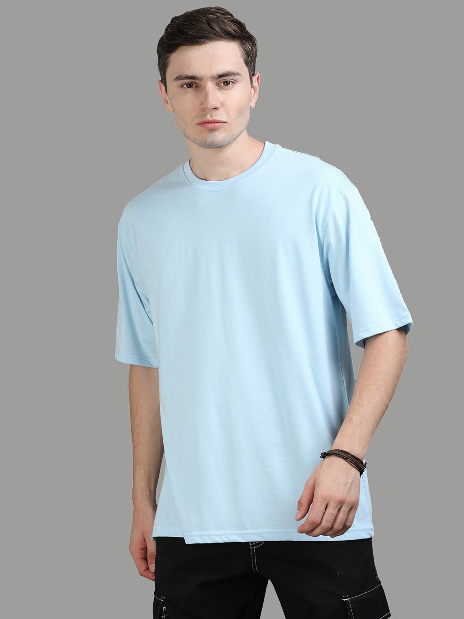 Bushirt Sky Blue Regular Fit Cotton Oversize Crew T-Shirt