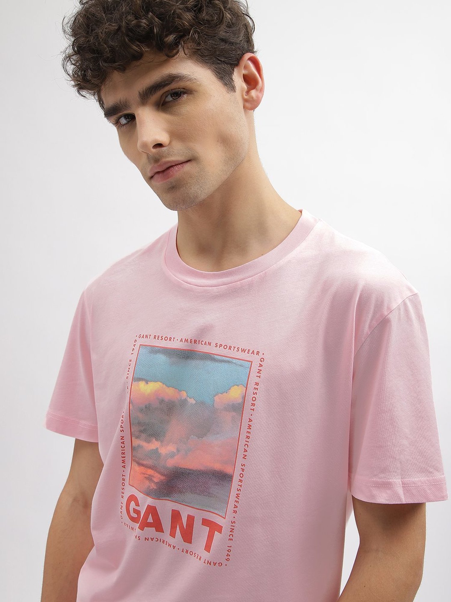 Gant Pink Cotton Relaxed Fit Printed T-Shirt