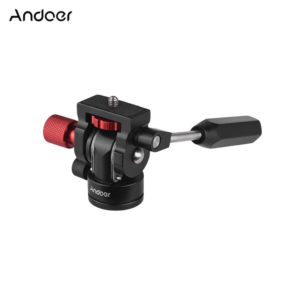 Andoer Professional Mini Phone Video Tripod Head Video Tripod Action Fluid Drag Pan Head with 1/4" Screw Mount for Phone Photography Video Making Max. Load 3kg