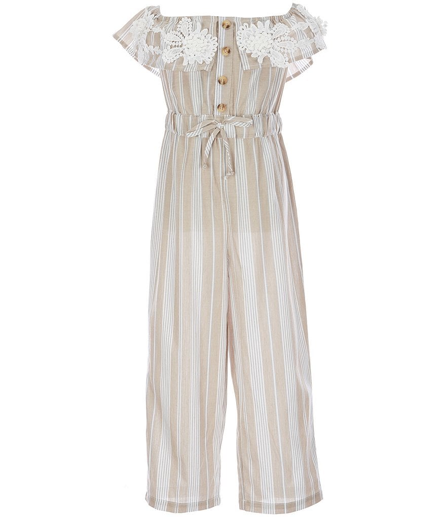 Poppies and Roses Big Girls 7-16 Floral-Embroidered Striped Jumpsuit