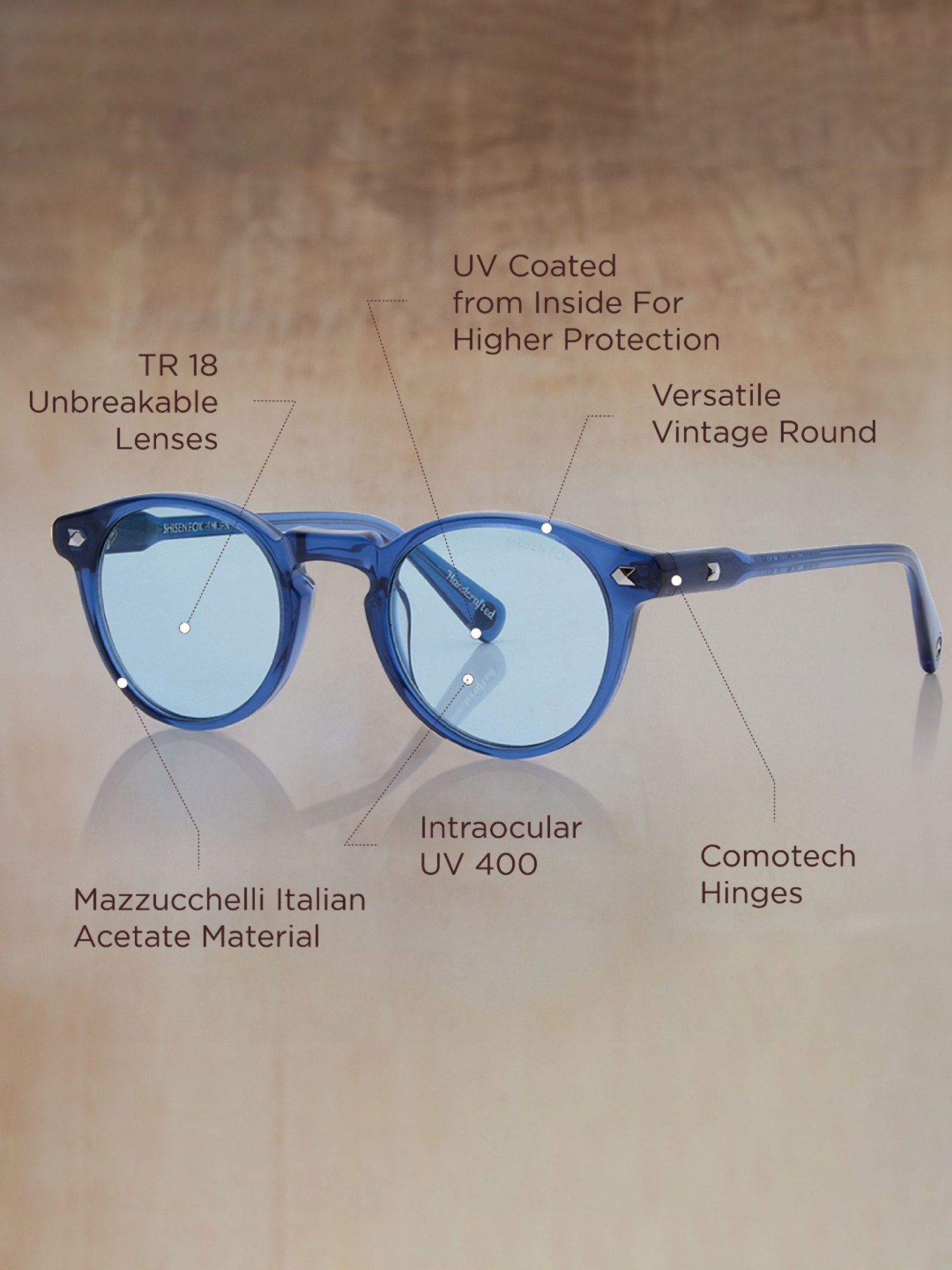 Shisen Fox Miyoko Sapphire Rectangular Unisex UV Protection Sunglasses -49 mm