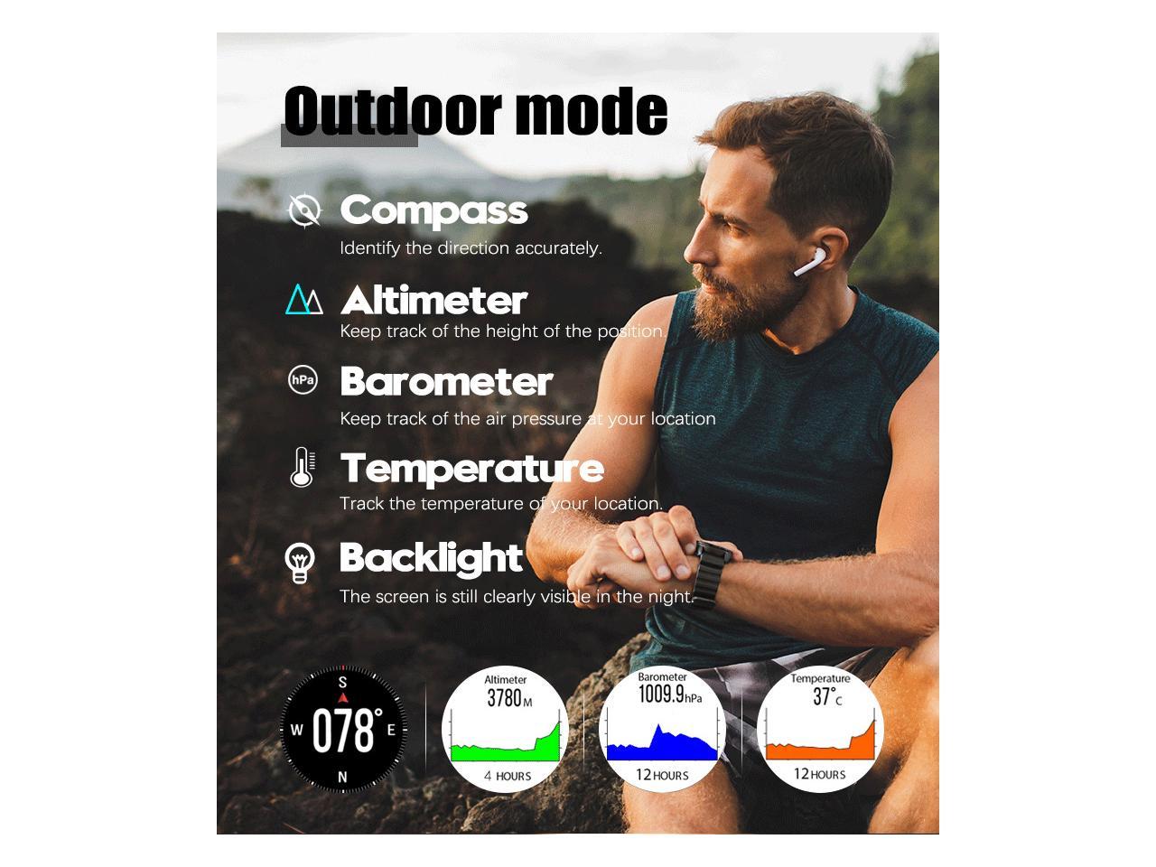 CUUWE Men's Outdoor Sport Digital Wrist Watch Multifunctional Smart Watch Swimming Military Army Watches Altimeter Barometer Compass Waterproof 50m