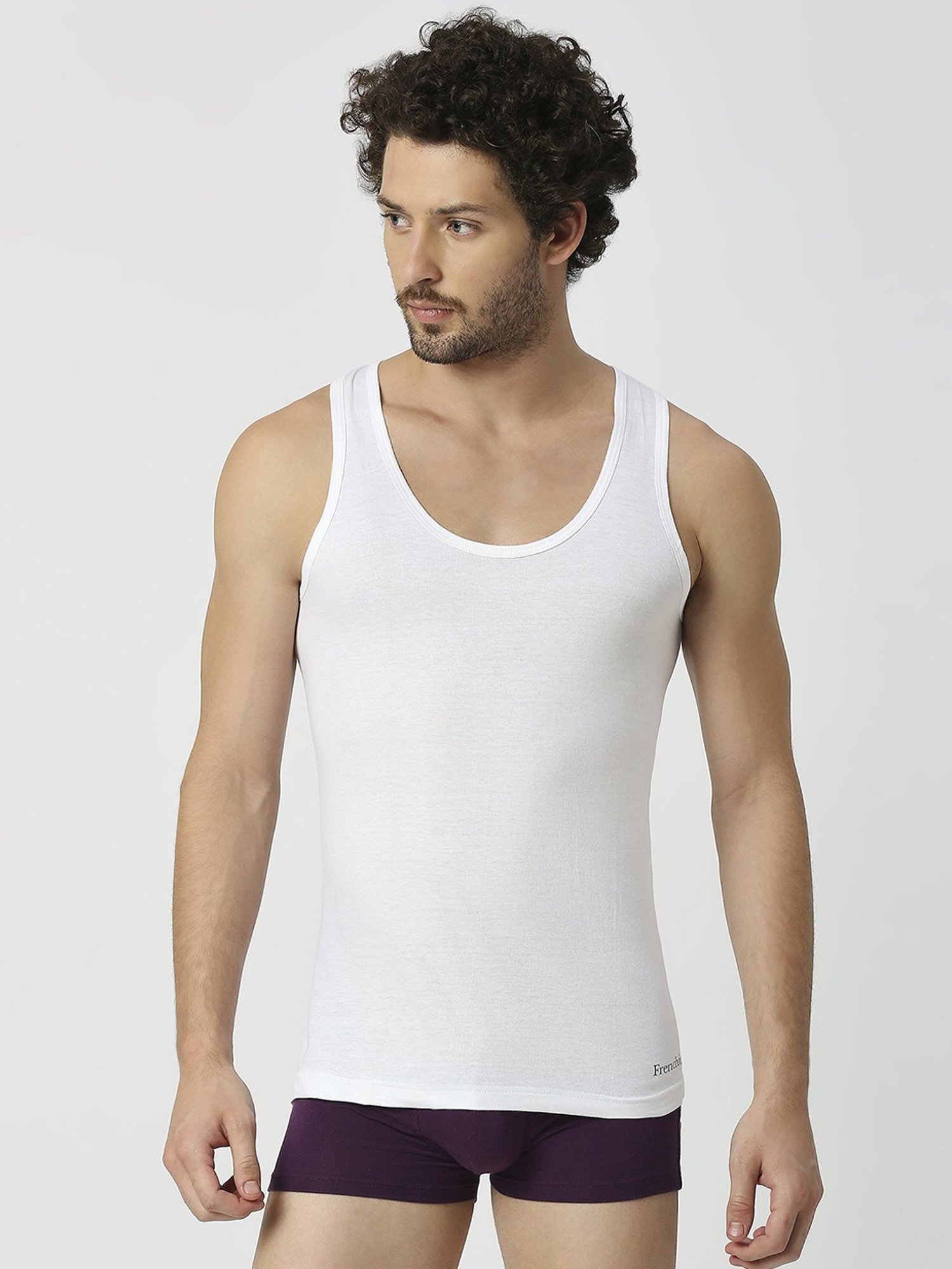 Frenchie White Cotton Skinny Fit Vest - Pack Of 5