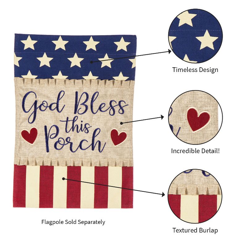 Evergreen Flag  God Bless this Porch  Garden Burlap Flag
