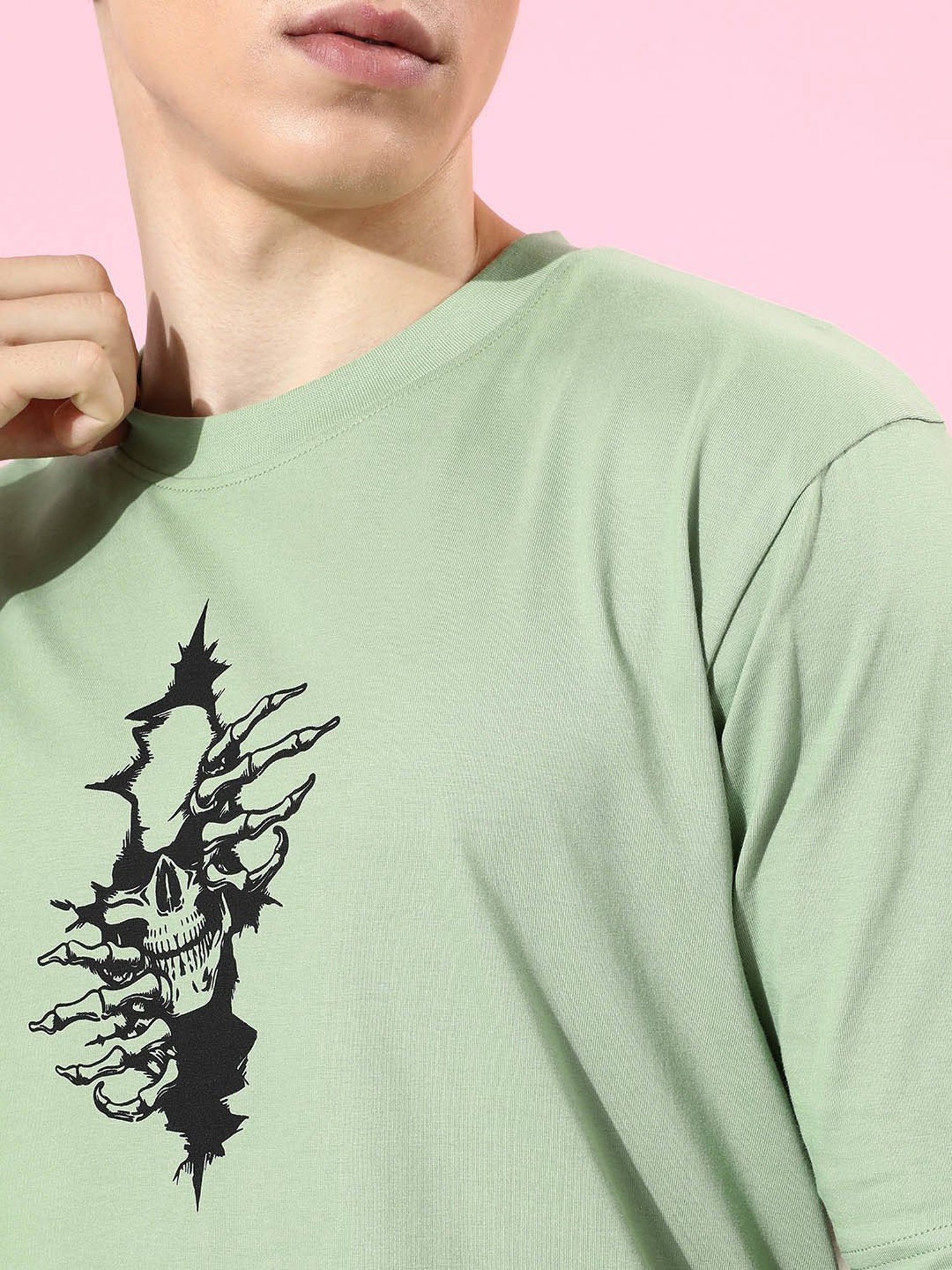 Difference of Opinion Pista Green Loose Fit Graphic Print Oversized Cotton Crew T-Shirt