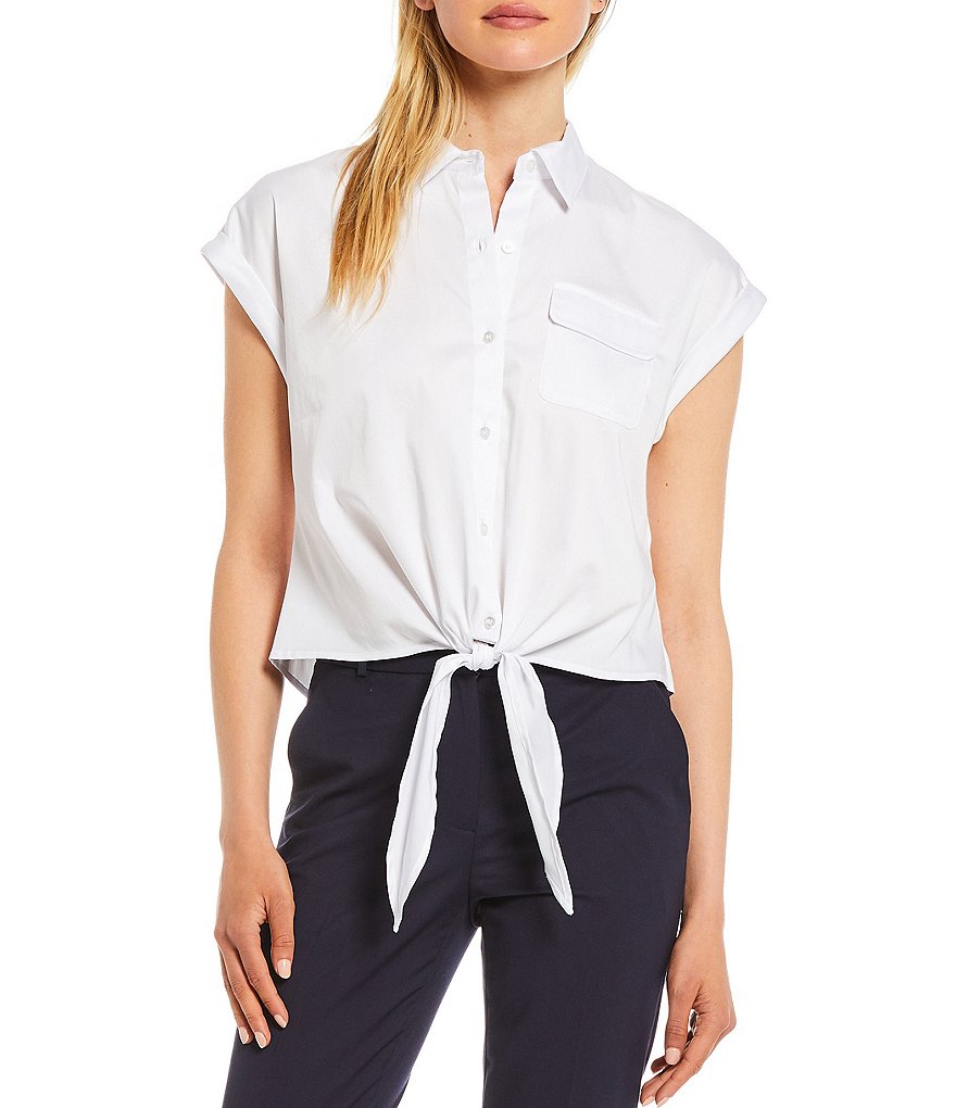 Antonio Melani Blaire Poplin Cap Sleeve Button Front Blouse