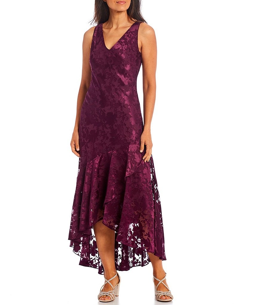 Alex Evenings Burnout Chiffon V-Neck 3/4 Sleeve 2-Piece Jacket Dress