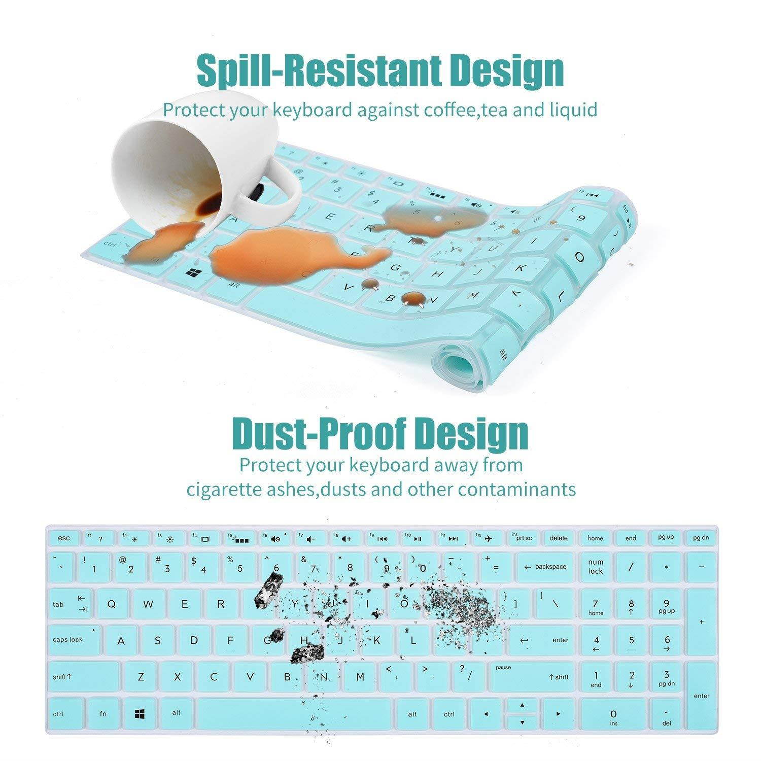 Keyboard Cover for HP 15.6 Touchscreen Laptop 15-BS020WM, 2018 Flagship HP Pavilion 15.6" Notebook, HP 15-CB 15-CC 15-CD 15-CH 15-BW 15-BS X360 15M, 17.3" HP ENVY 17M-AE111DX 17-BS049DX, Mint Green