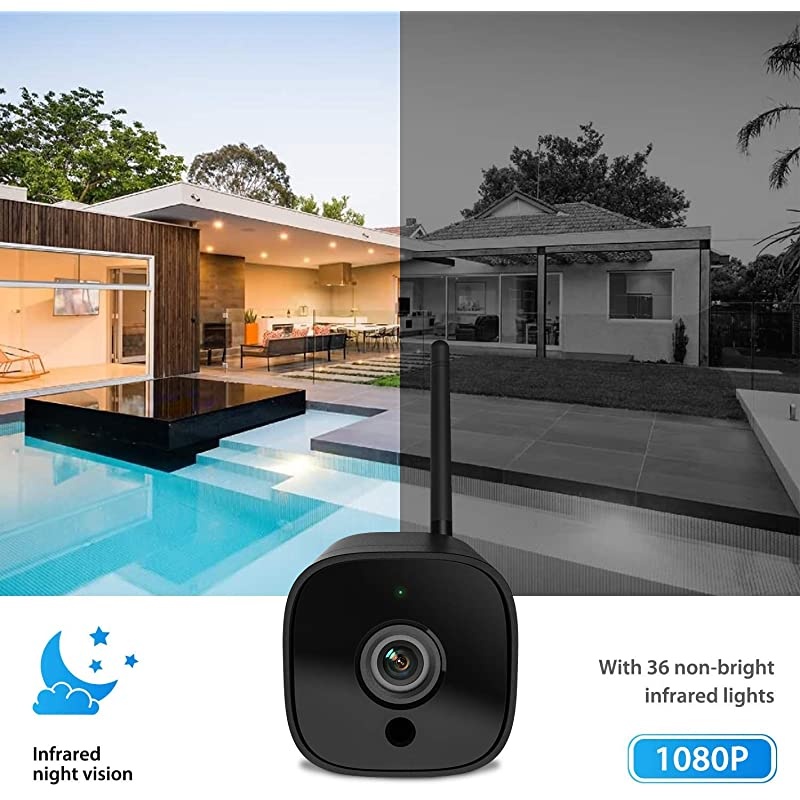 Security Camera 1080P WiFi Camera Wireless Surveillance Cameras PIR Smart Motion Detection IP Camera with IP66 Waterproof IR Night Vision Activity Alert Deterrent Alarm iOS Android