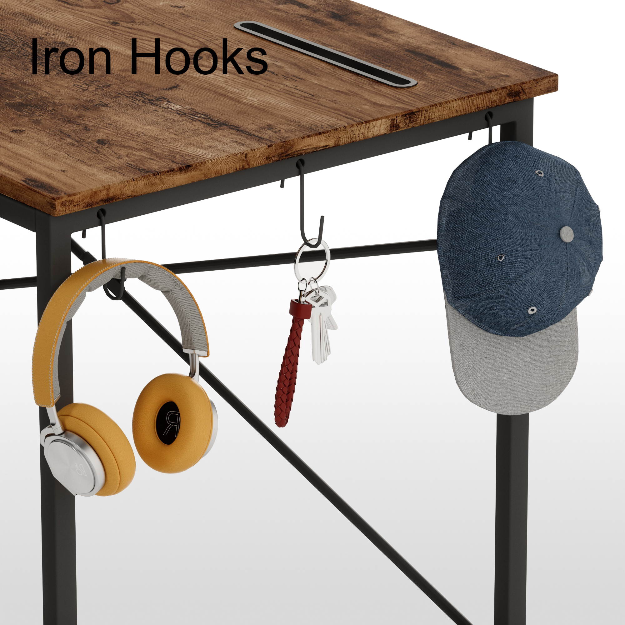 Bestier Computer Desk 47 Inch Office Desk Study Writing Desk, Simple Modern Style Laptop Table with Storage Bag & 3 Little Hook, Retro Gray Top