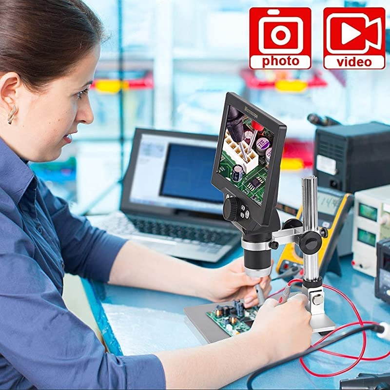 LCD 7 Inch Digital Microscope 11200X Maginfication with 16G TF Card 12MP Camera Video Recorder with HD Screen Suitable for TeachingCircuit Boardsobserving AntiquesJewelry Identification