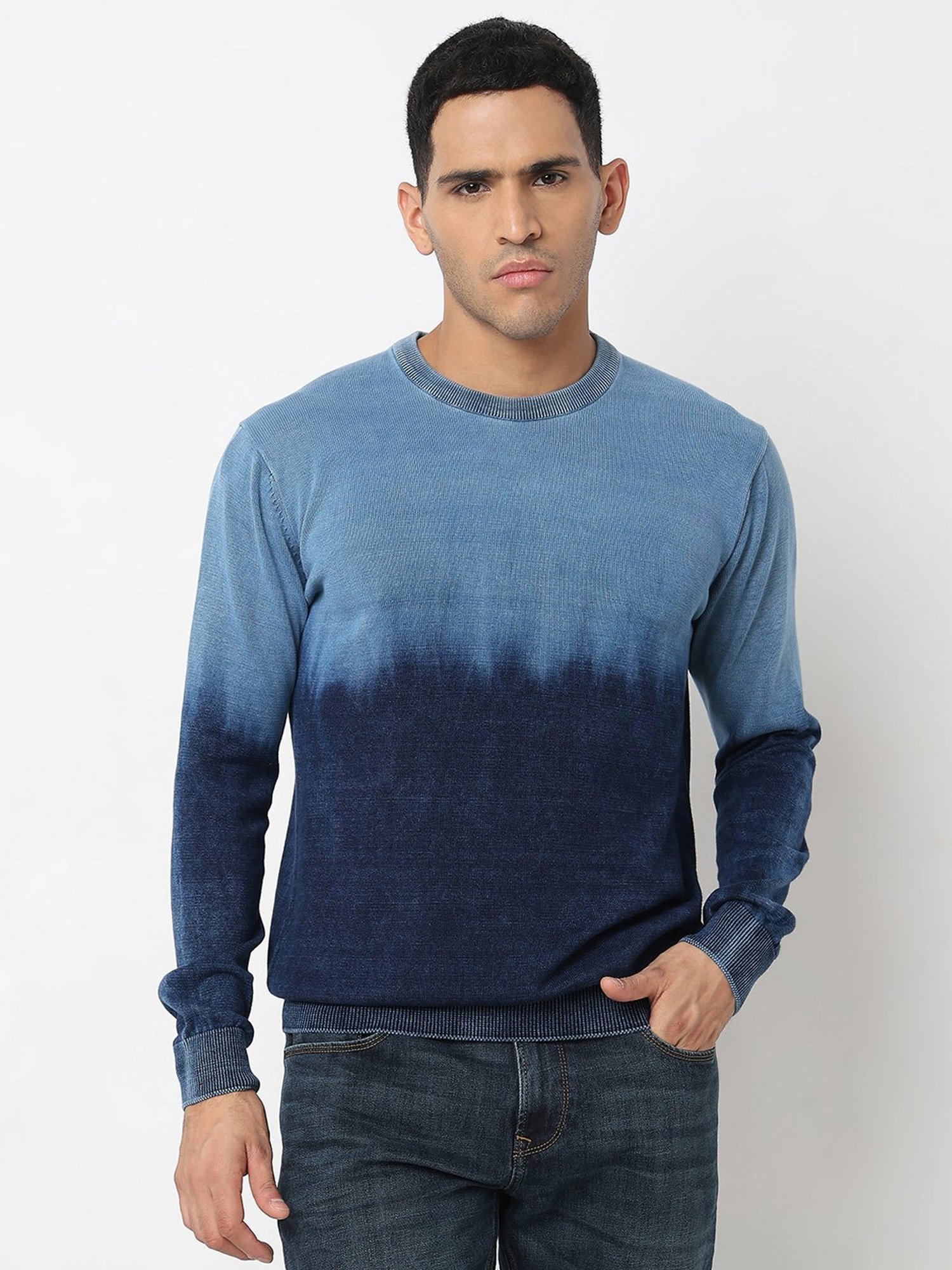 Spykar Blue Regular Fit Ombre Sweater