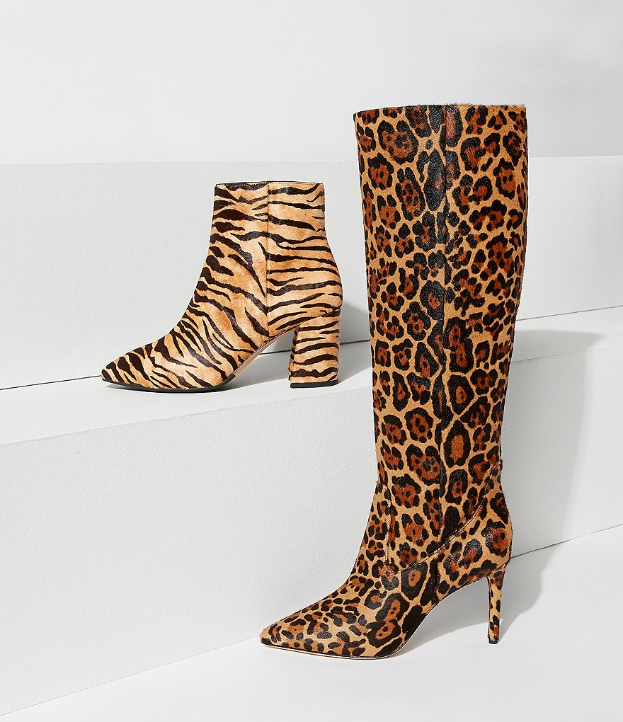 Antonio Melani Lindzay Tigress Printed Haircalf Block Heel Booties