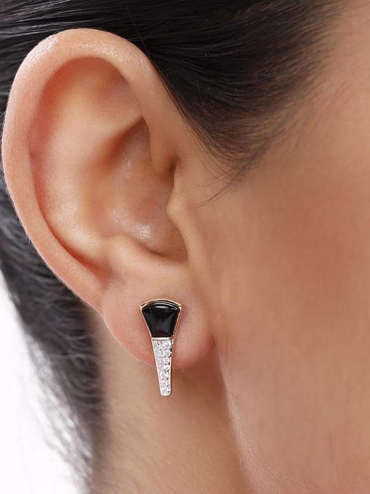 Mia by Tanishq 18k Gold Unique Diamond and Onyx Stud Earrings for Women