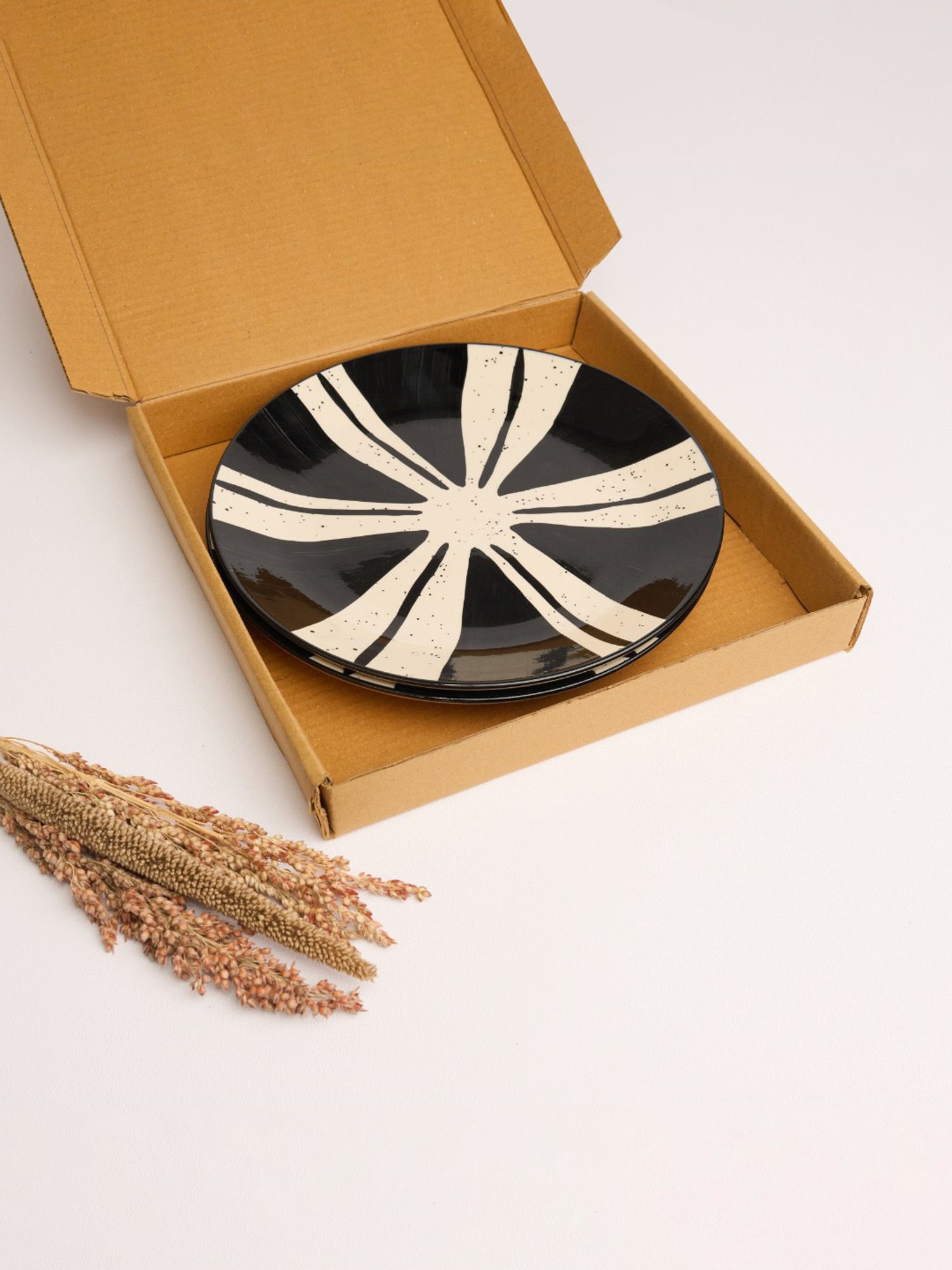 BlackCarrot Black & White Ceramic Dinner Plates - Set of 2