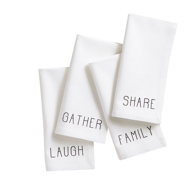 Farmhouse Living Sentiments Napkins, Set of 4 - 20" x 20" - Black/White - Elrene Home Fashions