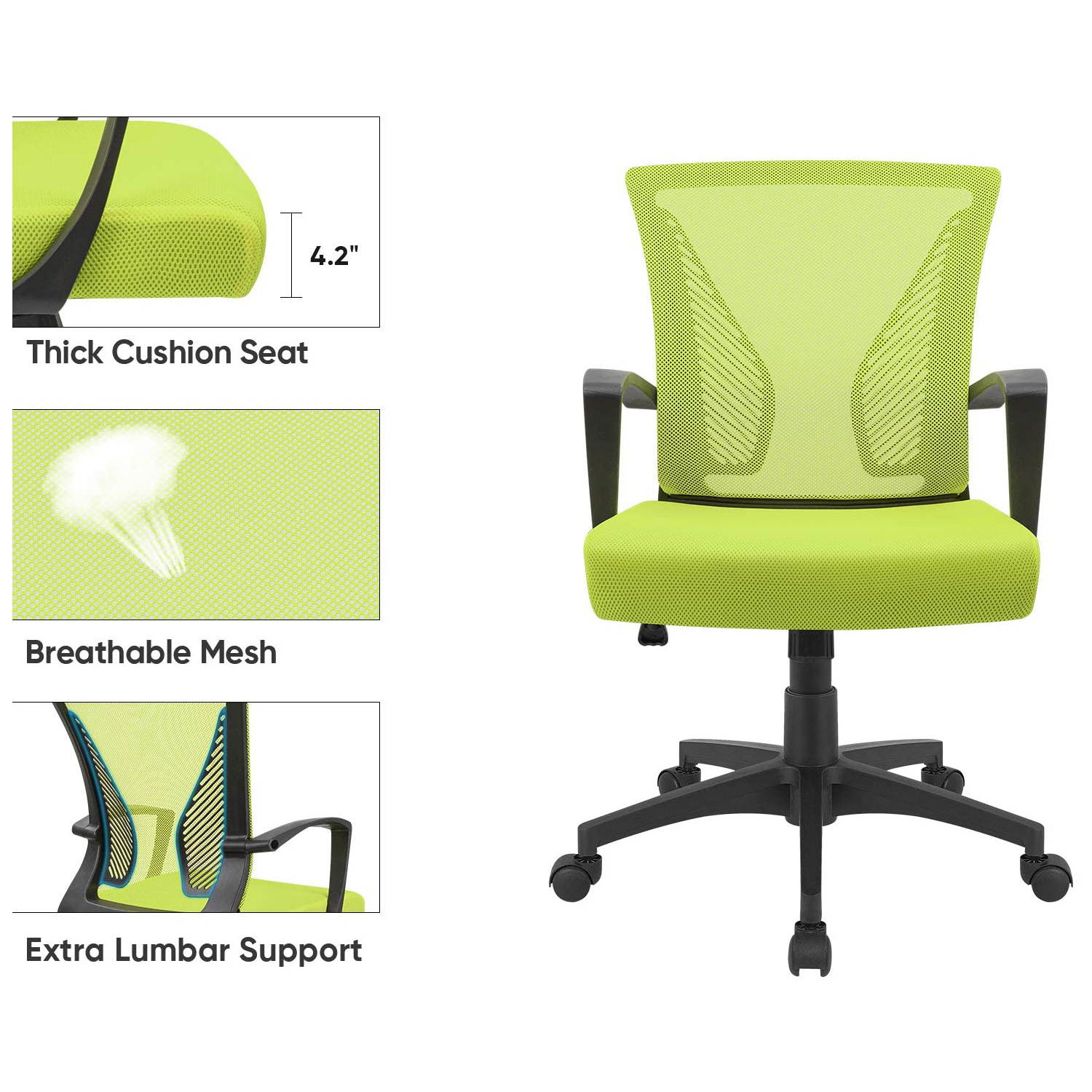 Furmax Office Chair Mid Back Swivel Lumbar Support Computer Ergonomic Mesh Chair with Armrest (Black)