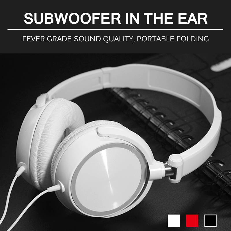 3.5mm Wired Headphones Round Interface Over Ear Foldable Headsets Bass HiFi Sound Music Stereo Earphone Black