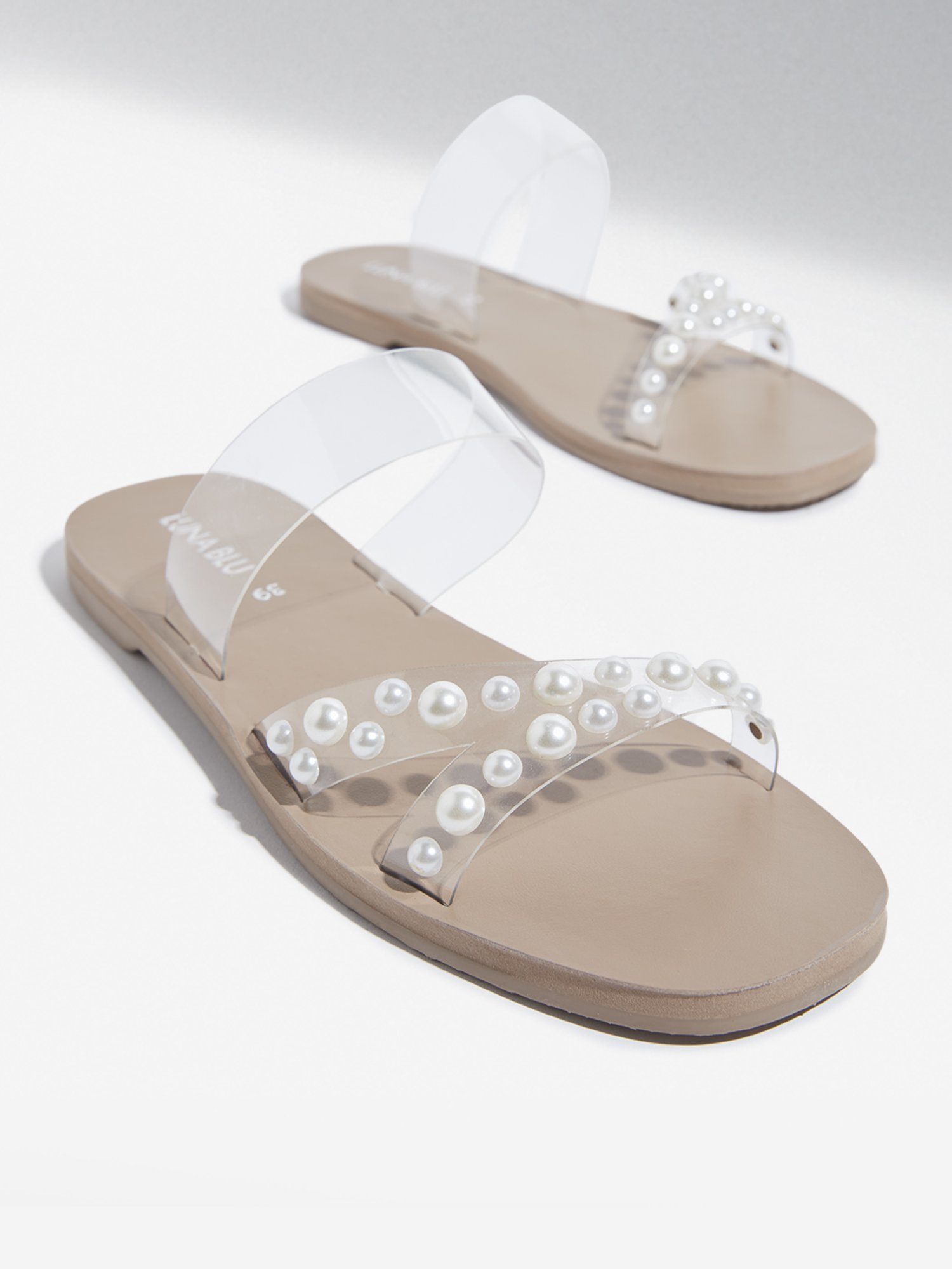 LUNA BLU by Westside Taupe Pearlescent Slides