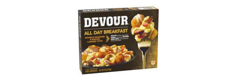 Devour Frozen All Day Breakfast Double Sausage and Bacon Loaded Tots - 9oz