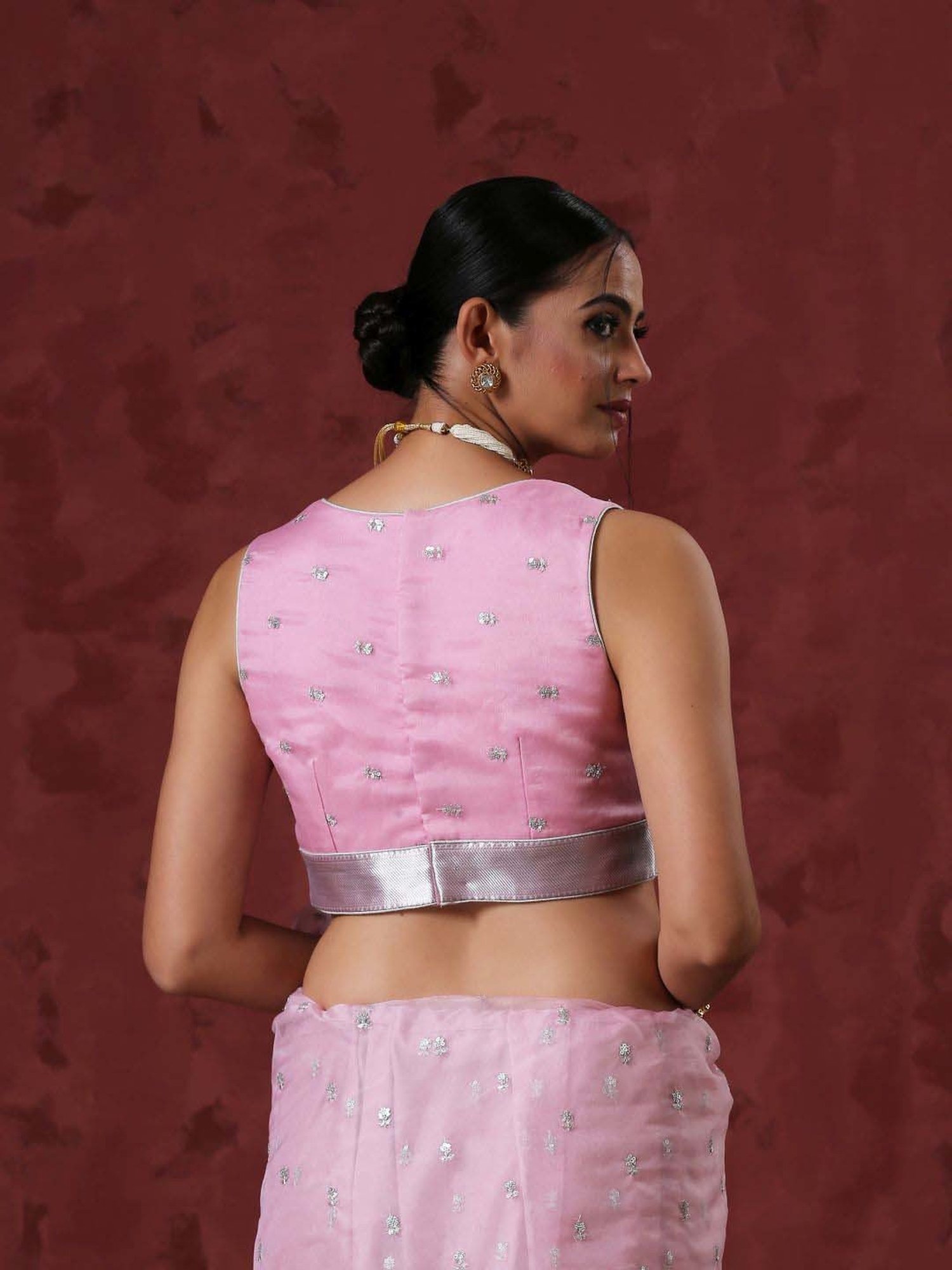 Swtantra Pink Woven Pattern Readymade Blouse