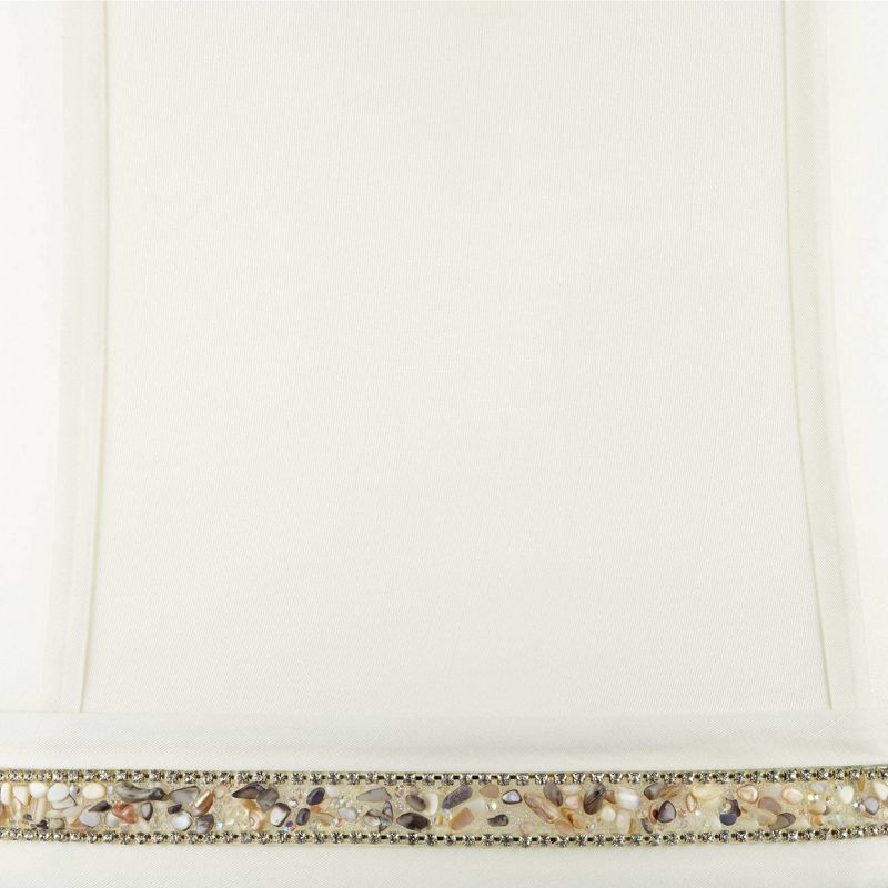 Springcrest Geneva White Beaded Trim Medium Drum Lamp Shade 13" Top x 14" Bottom x 10" High (Spider) Replacement with Harp and Finial