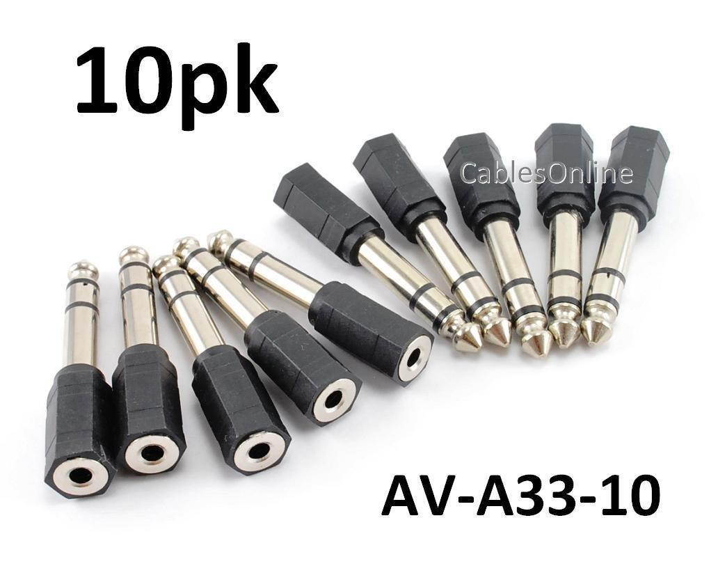 CablesOnline 10-PACK 3.5mm (1/8in) Female Jack to 6.35mm (1/4in) Male Plug Stereo Audio Adapter (AV-A33-10)