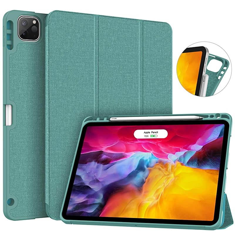 New iPad Pro 11 Case 2020 2018 with Pencil Holder Full Body Protection + Apple Pencil Charging + Auto WakeSleep Soft TPU Back Cover for 2020 iPad Pro 11 inchLake Blue