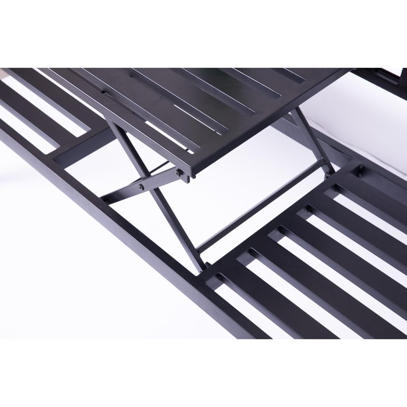 Gardenised Powder Coated Black Steel Patio Garden Park Yard Bench with Middle Table