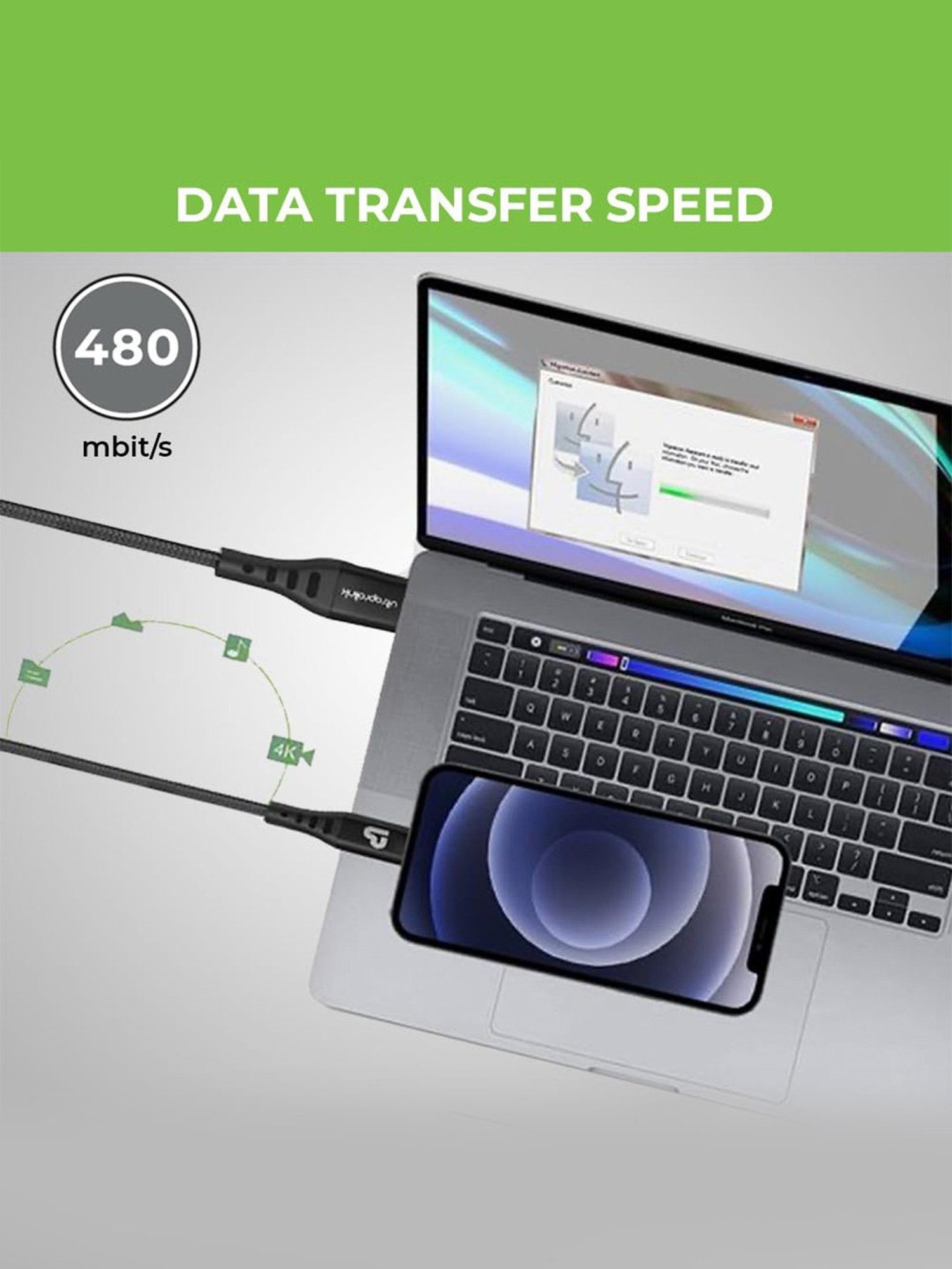 UltraProlink UL1068BLK-0200, 3A-15W USB-A to iPhone, iPad & Airpods Fast Charging Cable (Black)