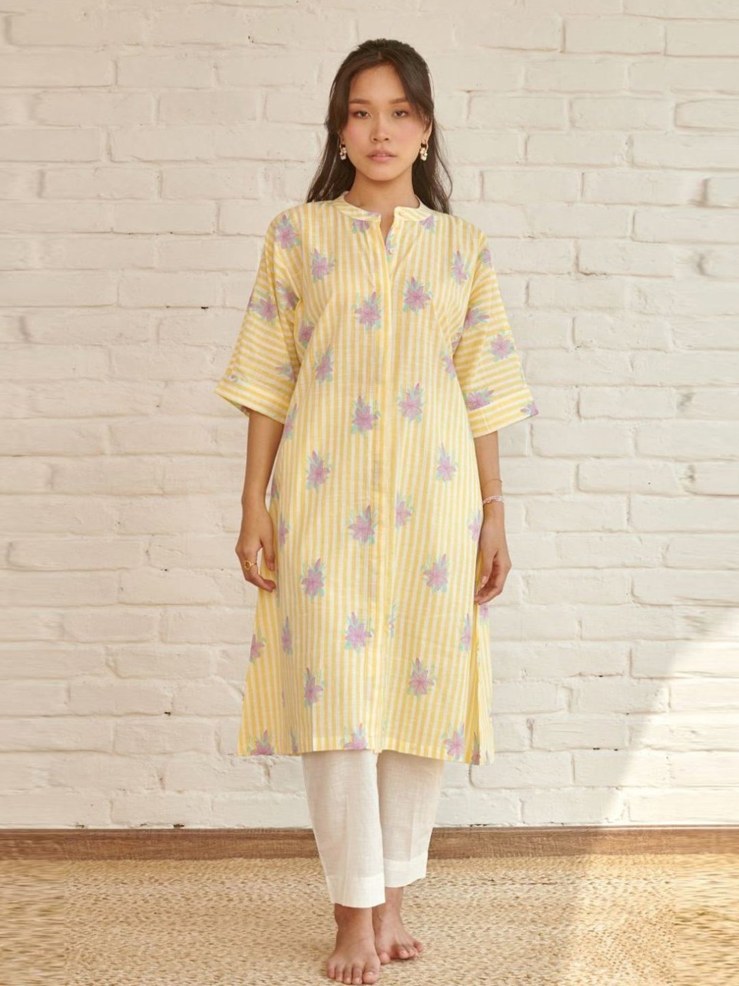 Prakriti Jaipur Yellow Voila Kaftan Kurta