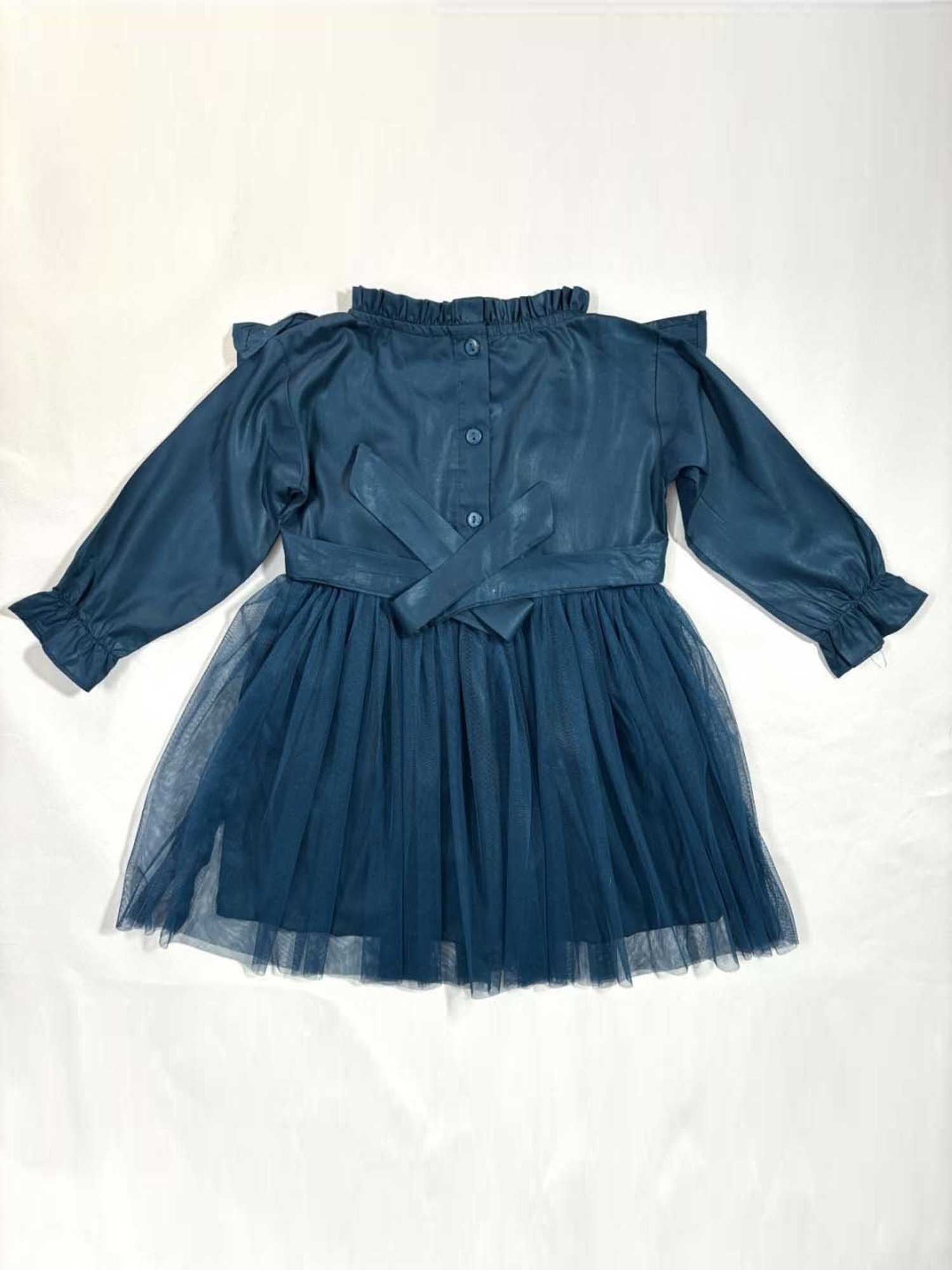 Bella Moda Kids Blue Embroidered Full Sleeves Dress