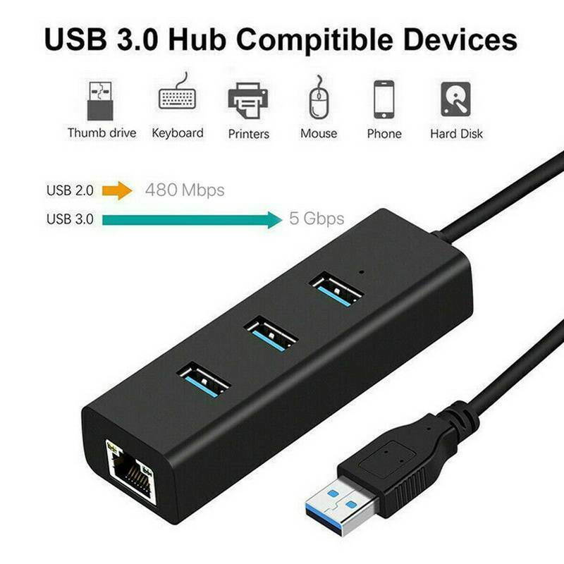 3-Port USB 3.0 HUB Splitter Gigabit Ethernet Lan RJ45 Network 1000Mbps Adapter Hub USB Extender