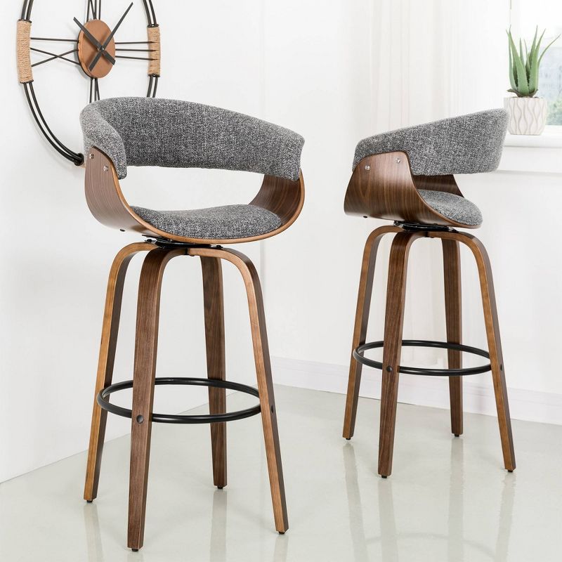 Set of 2 Mid-Century Modern Walnut Swivel Barstools Gray - Glitzhome