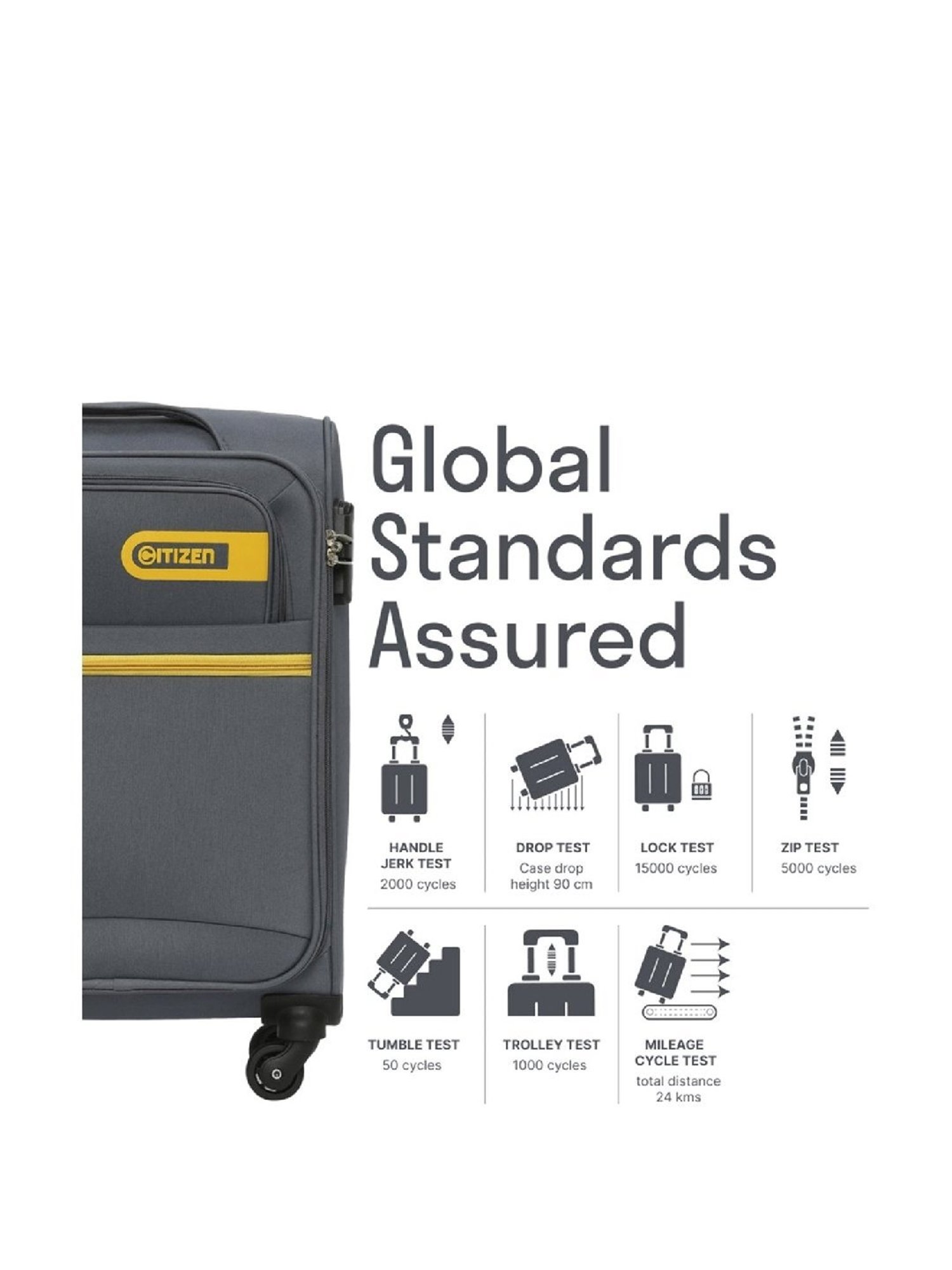 Citizen Journey Pulse Grey Solid Soft Cabin Trolley Bag - 57 Cms