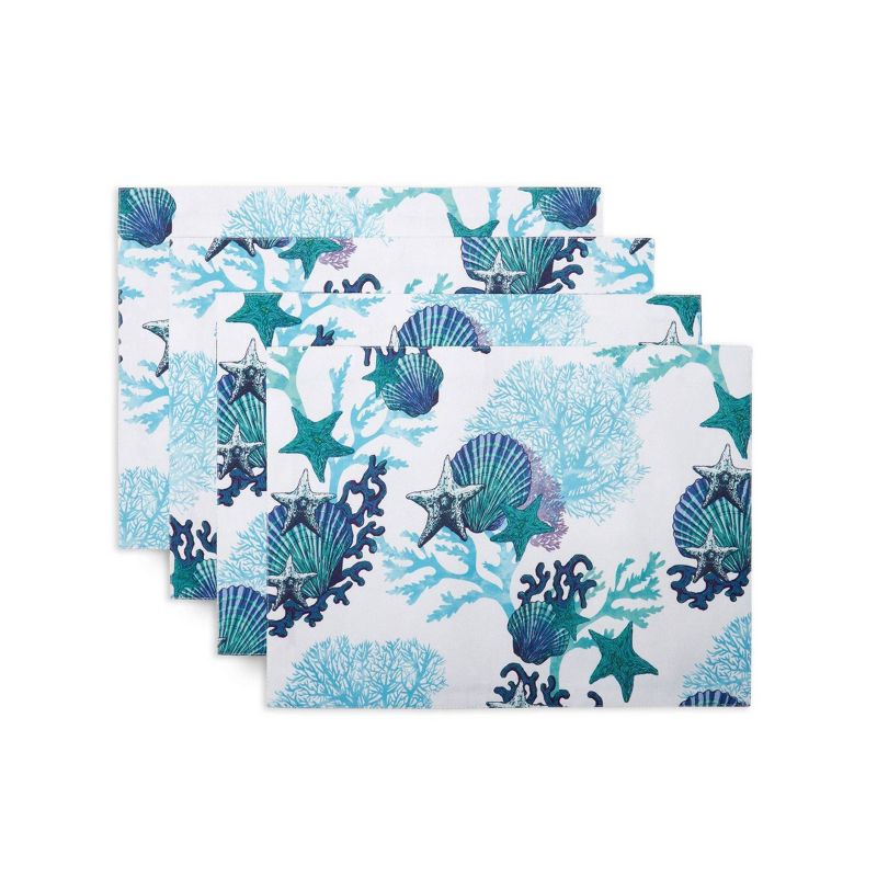 4pk Coastal Coral Placemats White/Blue - Fiesta