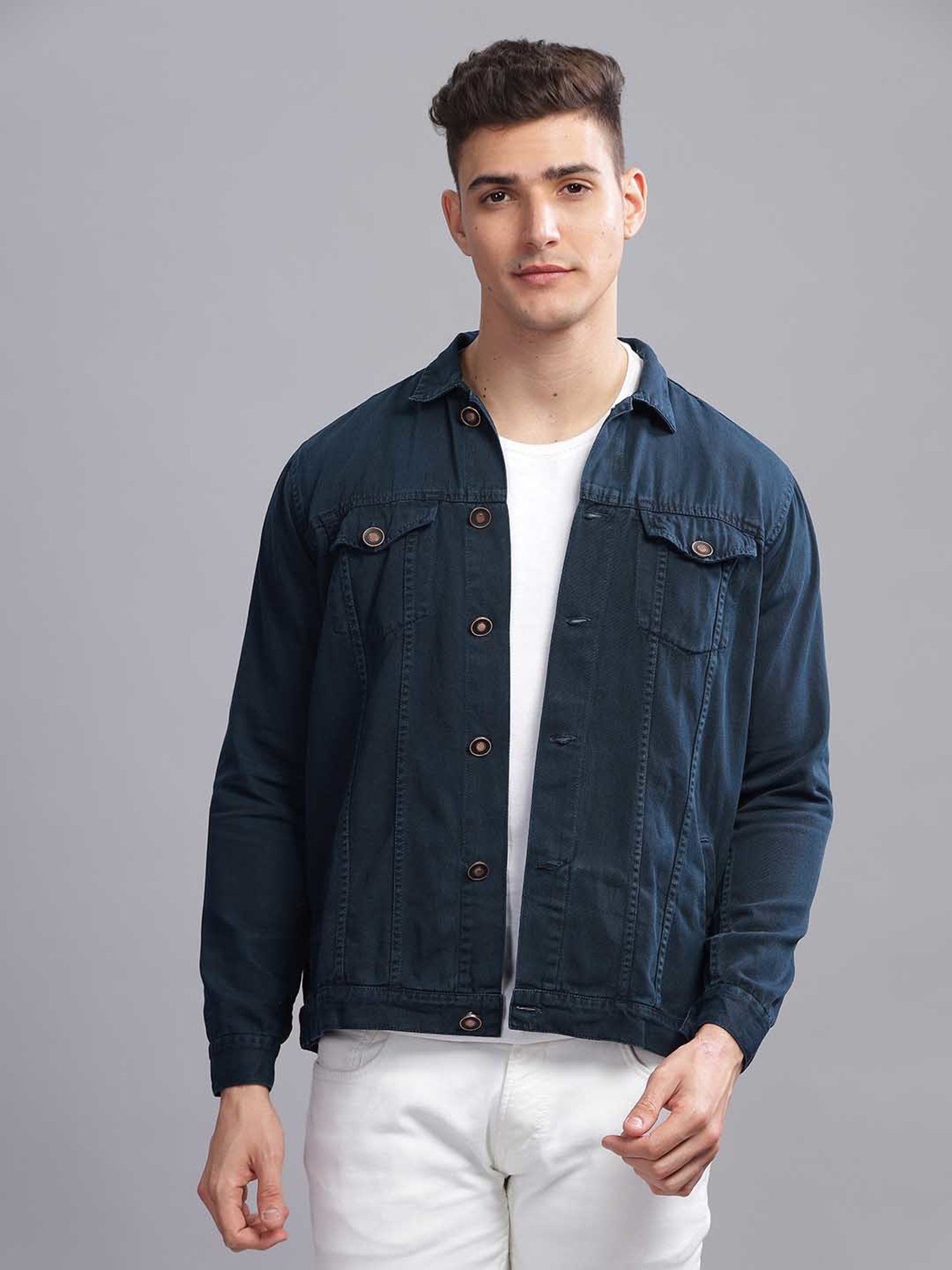 Kuons Avenue Dark Teal Regular Fit Denim Jacket