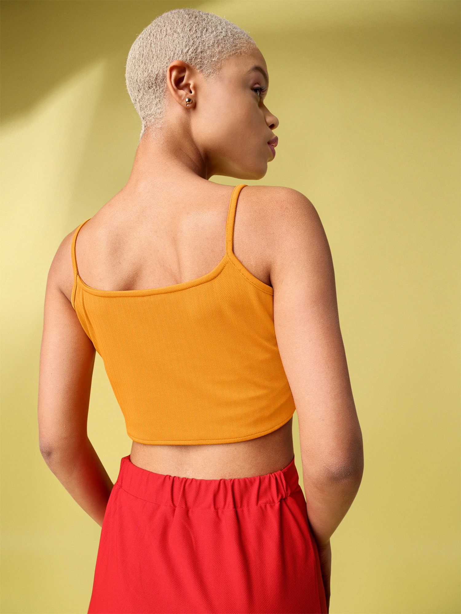 PURVAJA Yellow Regular Fit Crop Top