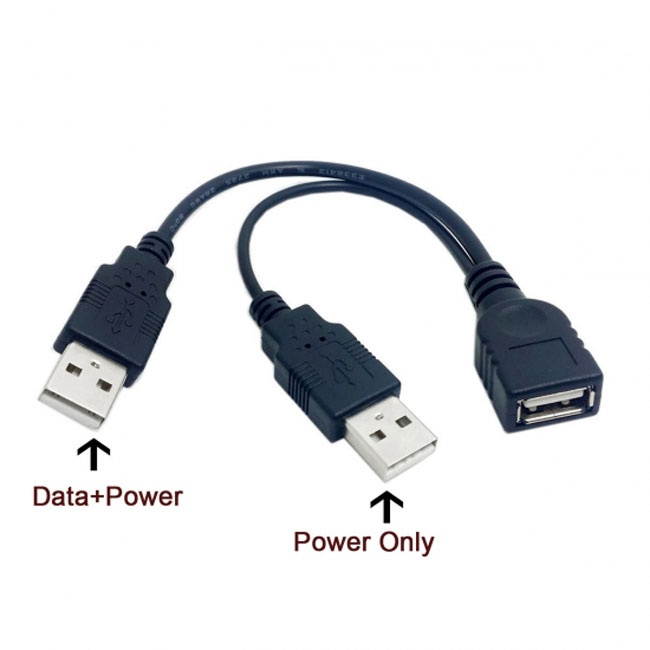 FVH Black USB 2.0 Female A to Dual A Male Extra Power Data Y Extension Cable for 2.5" Mobile Hard Disk U2-231-BK