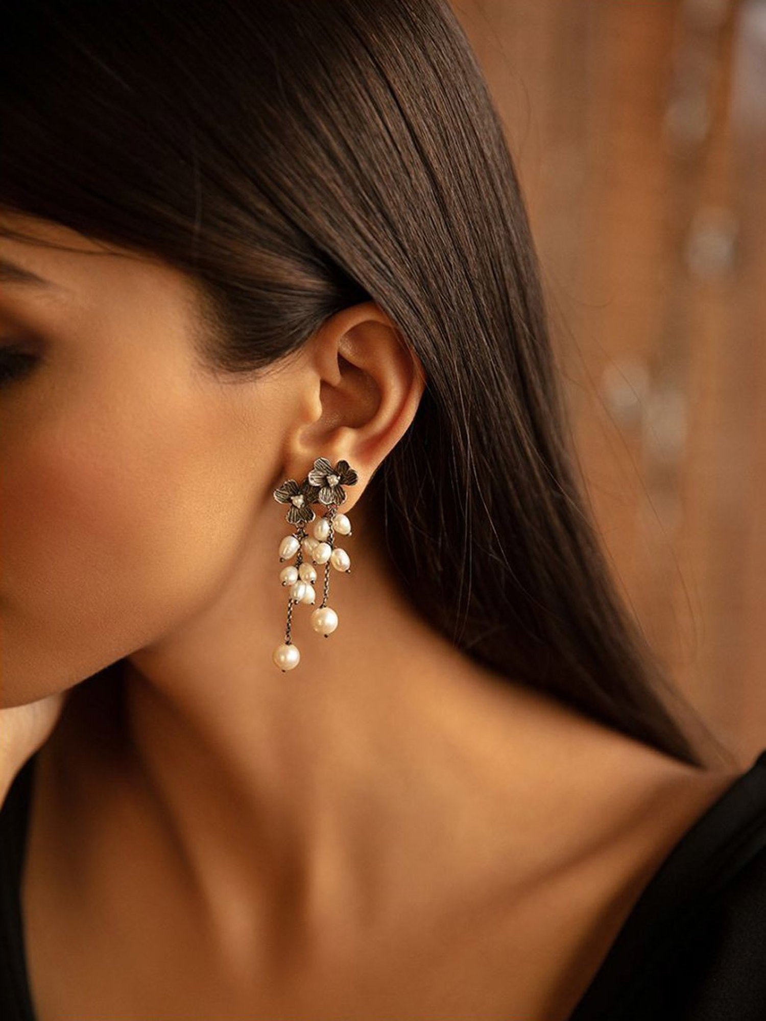 Shaya 92.5 Sterling Silver Oxidized Joan C Earrings for Women