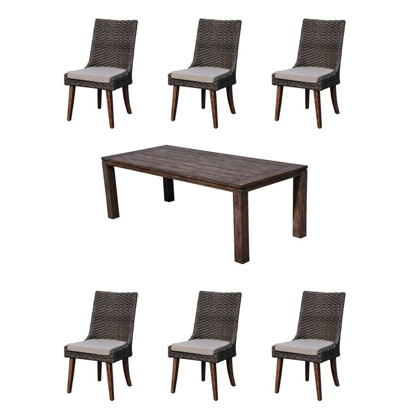 Cosmos FSC Teak 7pc 84" Rectangle Dining Set - Taupe - Courtyard Casual