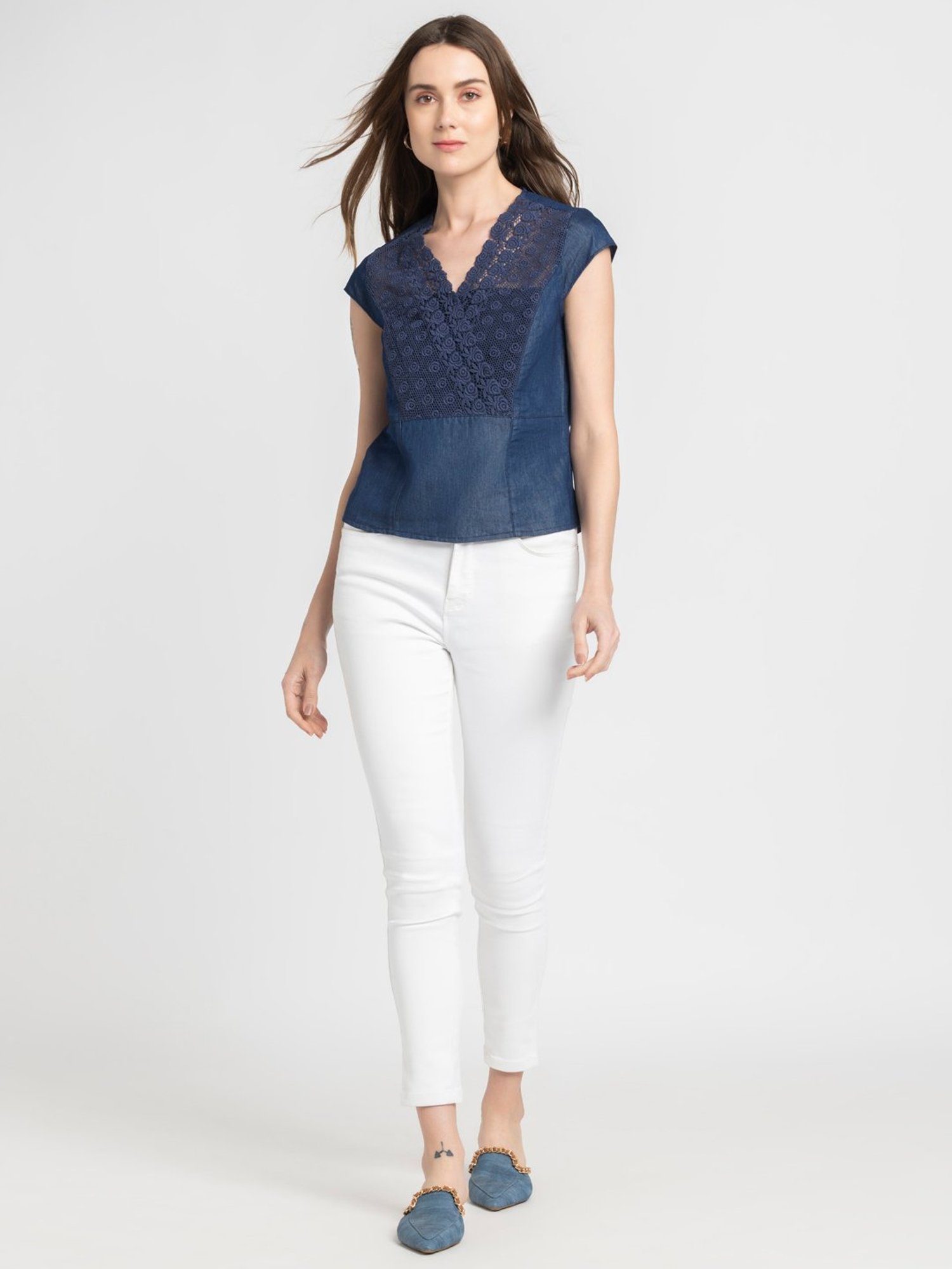 SHAYE Blue Lace Top