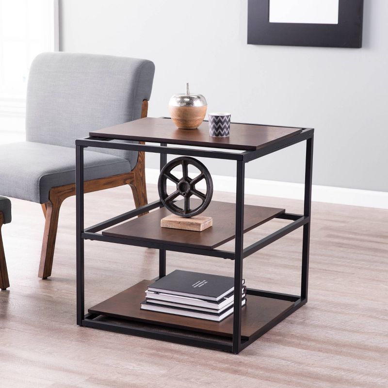 Decklan Sliding Shelf End Table Dark Tobacco/Black - Holly & Martin